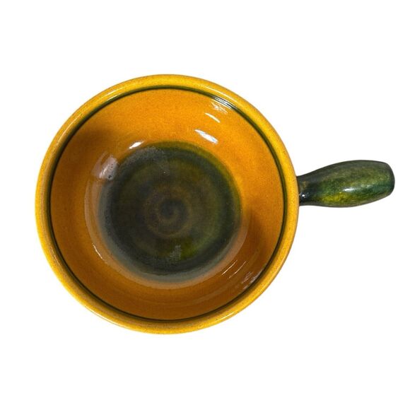 Landert 20 Two Tone Mustard Yellow Green Stripe Fondue Casserole Stoneware Pot - Picture 2 of 11